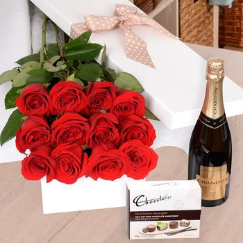 Valentine's Day Flame with Chocs & Chandon Flowers